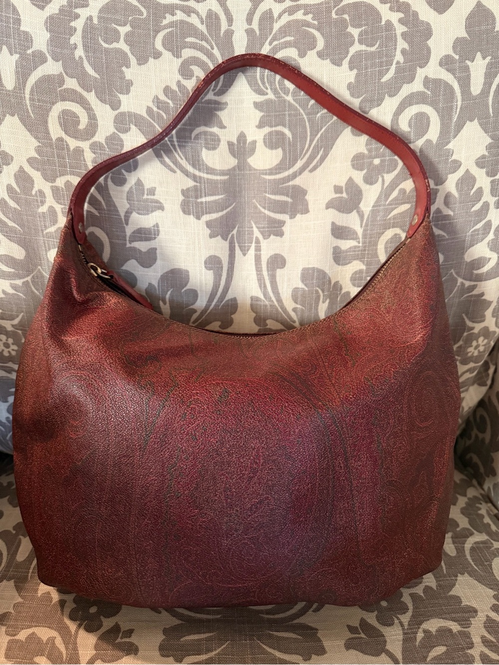 Etro Burgundy Paisley Leather Shoulder Bag